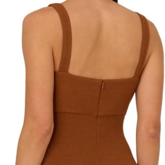 Adrianna Papell Knit Fringe Trim Midi Dress – Light Brown – NWT – Size 8 - Picture 5 of 5